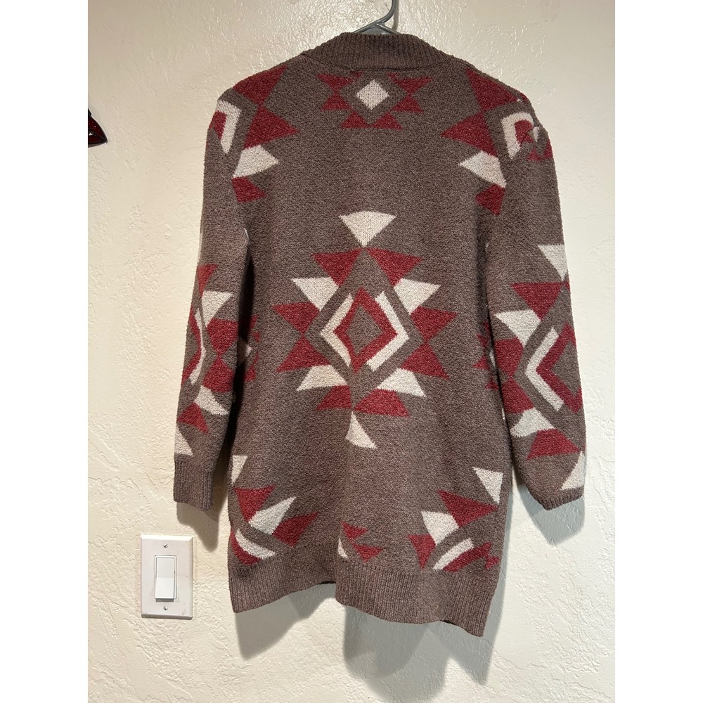 PINK ROSE Aztec Geometric Knit Cardigan‎ Sweater Brown Red White Size M - Picture 2 of 4